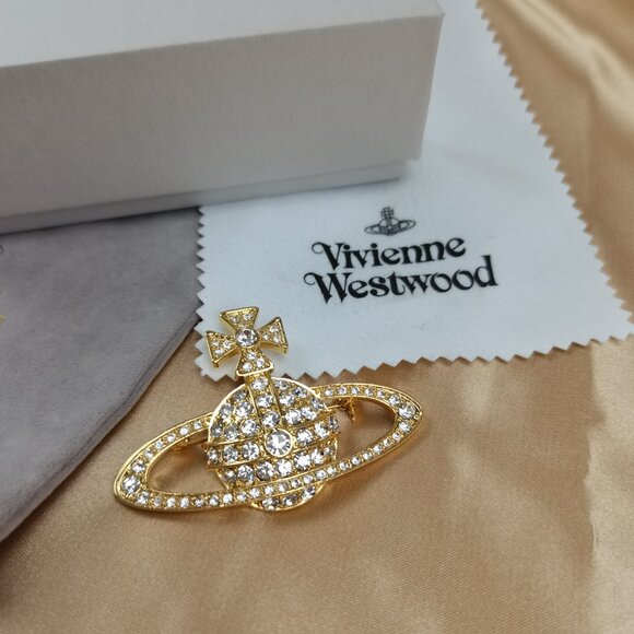 NEW Vivienne Westwood London Swarovski Crystal Gold Orb Brooch Mabel Collection - Picture 3 of 9